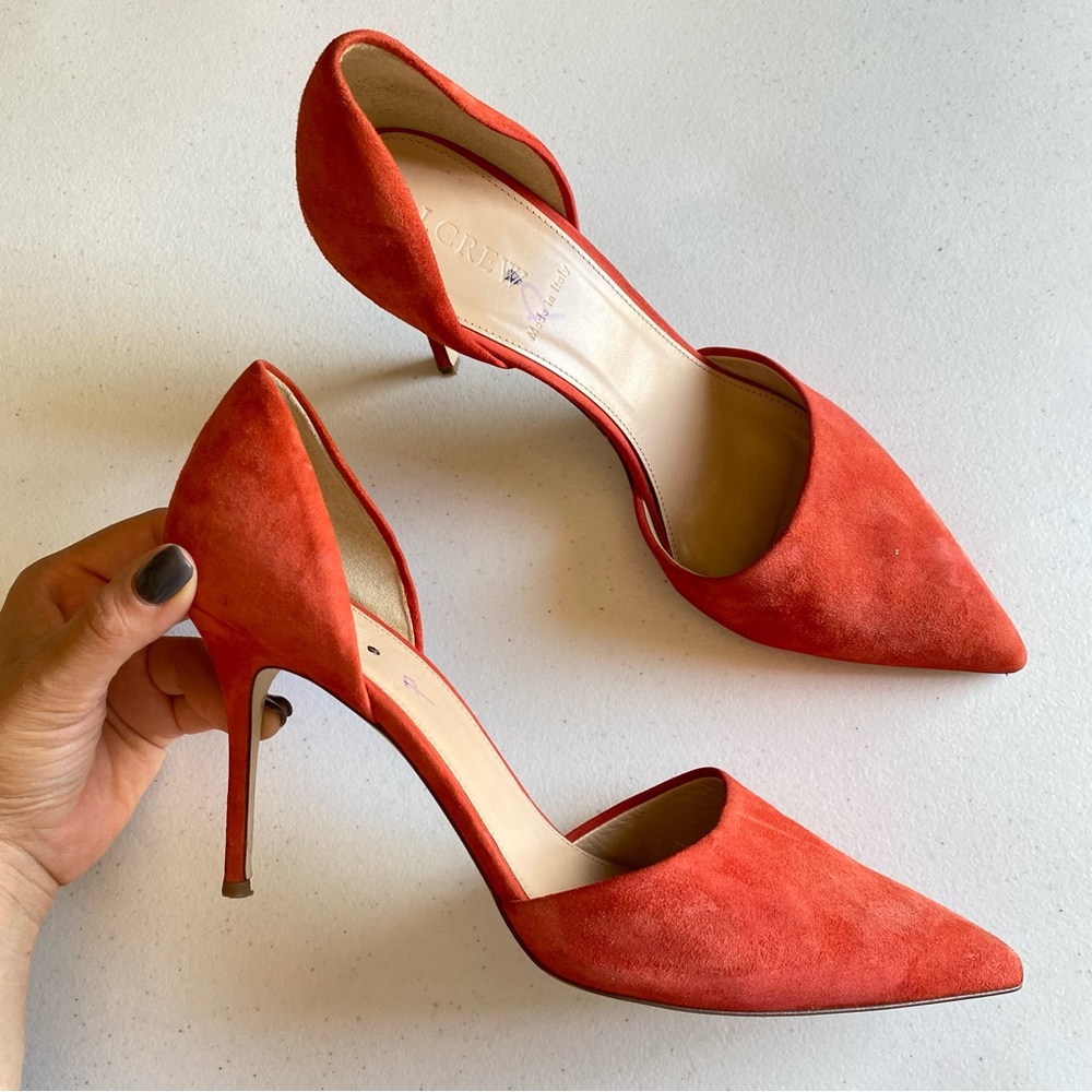J. Crew Size 10 Coral Orange Suede Leather Pointed Toe Slip-on Stiletto Heel
